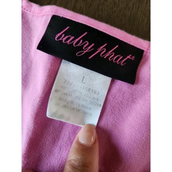 Vtg Y2k Baby Phat Pink Embroidered Scrub Top Short Sleeve V-Neck Cotton size L - Picture 4 of 8